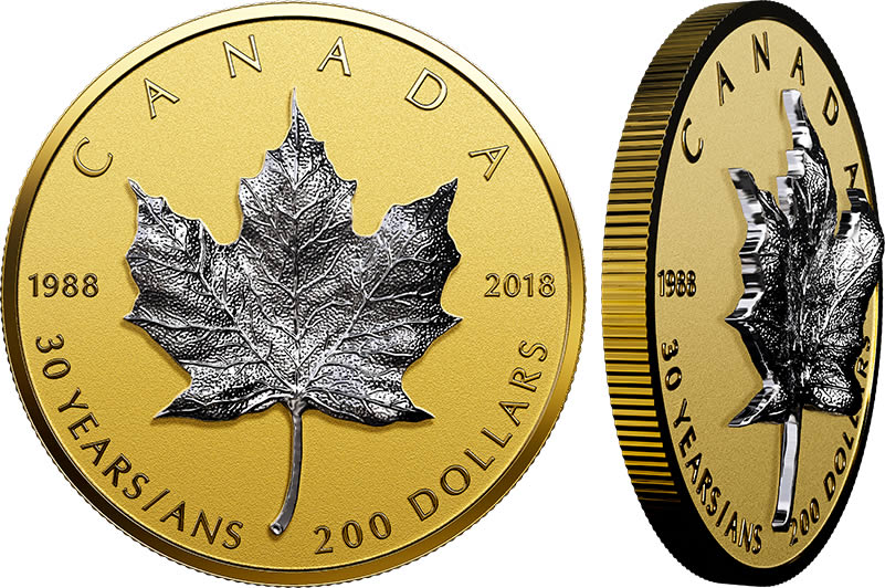RCM-New-Release:-2018-1-Oz.-Pure-Gold-Coin--30th-Anniversary-Of-The-Silver-Maple-Leaf